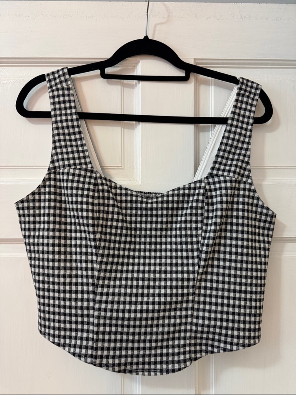 Anthropologie Black & White Gingham Square-Neck Crop Top